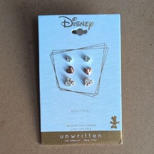 Disney Unwritten Heart and Mickey Earrings in Rose Gold and Silver